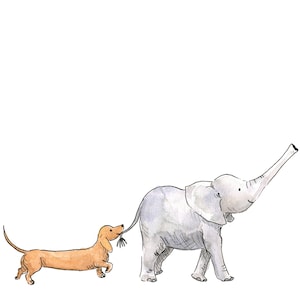 Carte postale A6 Bébé éléphant et teckel