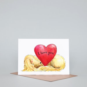 Valentijnskaart Big Love Heart crème teckel