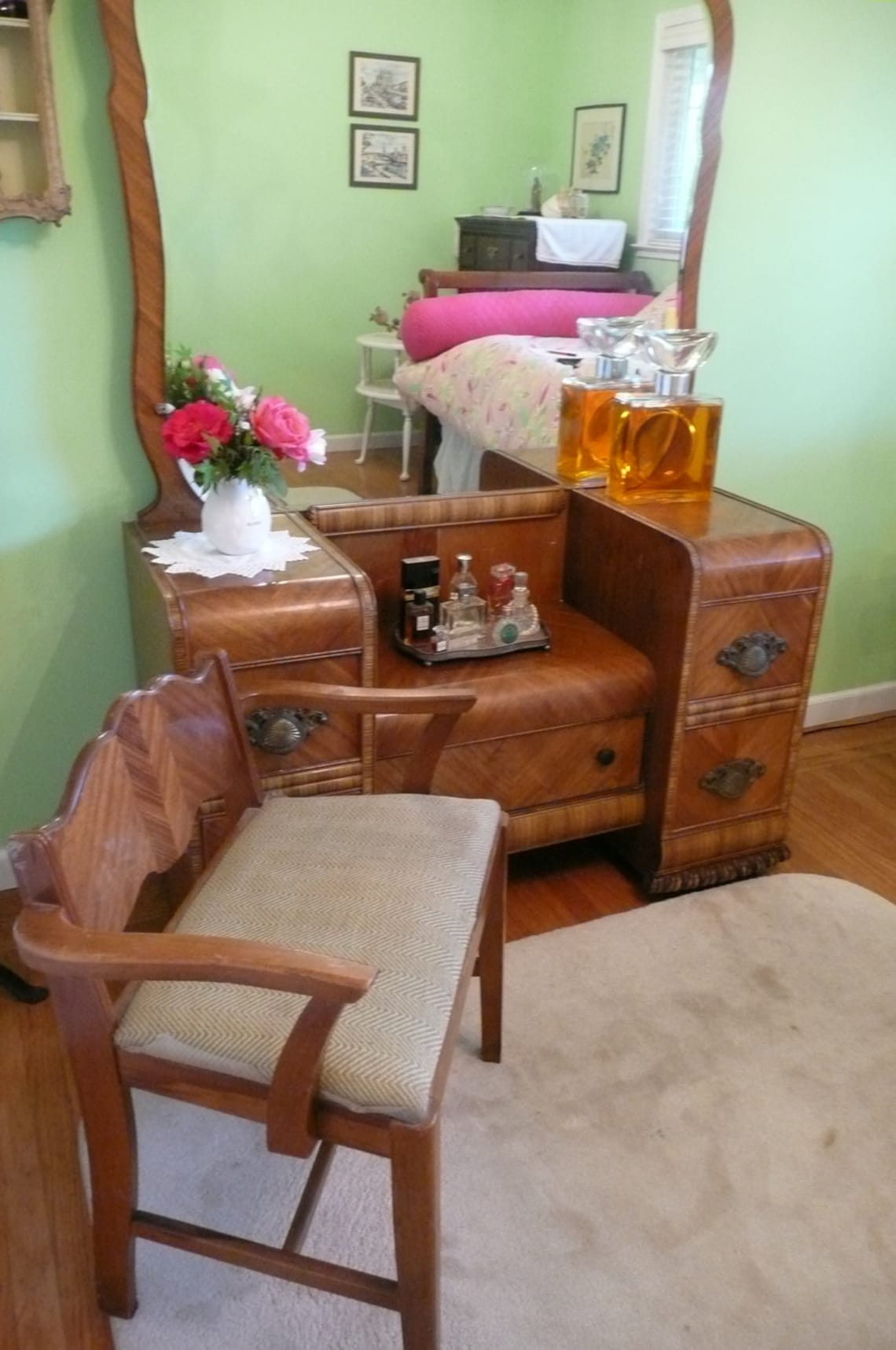 Lovely Deco Waterfall Vanity Mirror and Bench Etsy