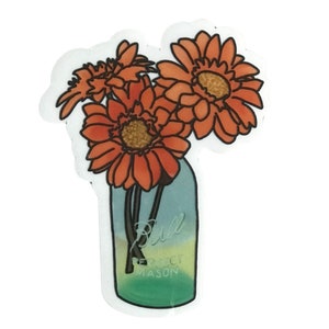 Mason Jar with Flowers Sticker | Water Bottle Sticker | Waterproof | Laptop Decal