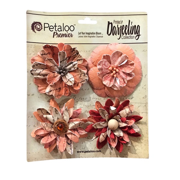 Orange Paper Flower Embellishments | 4 pack | Great for Scrapbooking, Junk Journals, and other Craft Projects