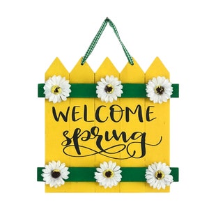 Welcome Spring Wood Picket Fence Sign | Spring Decor | White Daisies | Entryway Sign | Front Door Decor