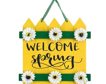 Welcome Spring Wood Picket Fence Sign | Spring Decor | White Daisies | Entryway Sign | Front Door Decor