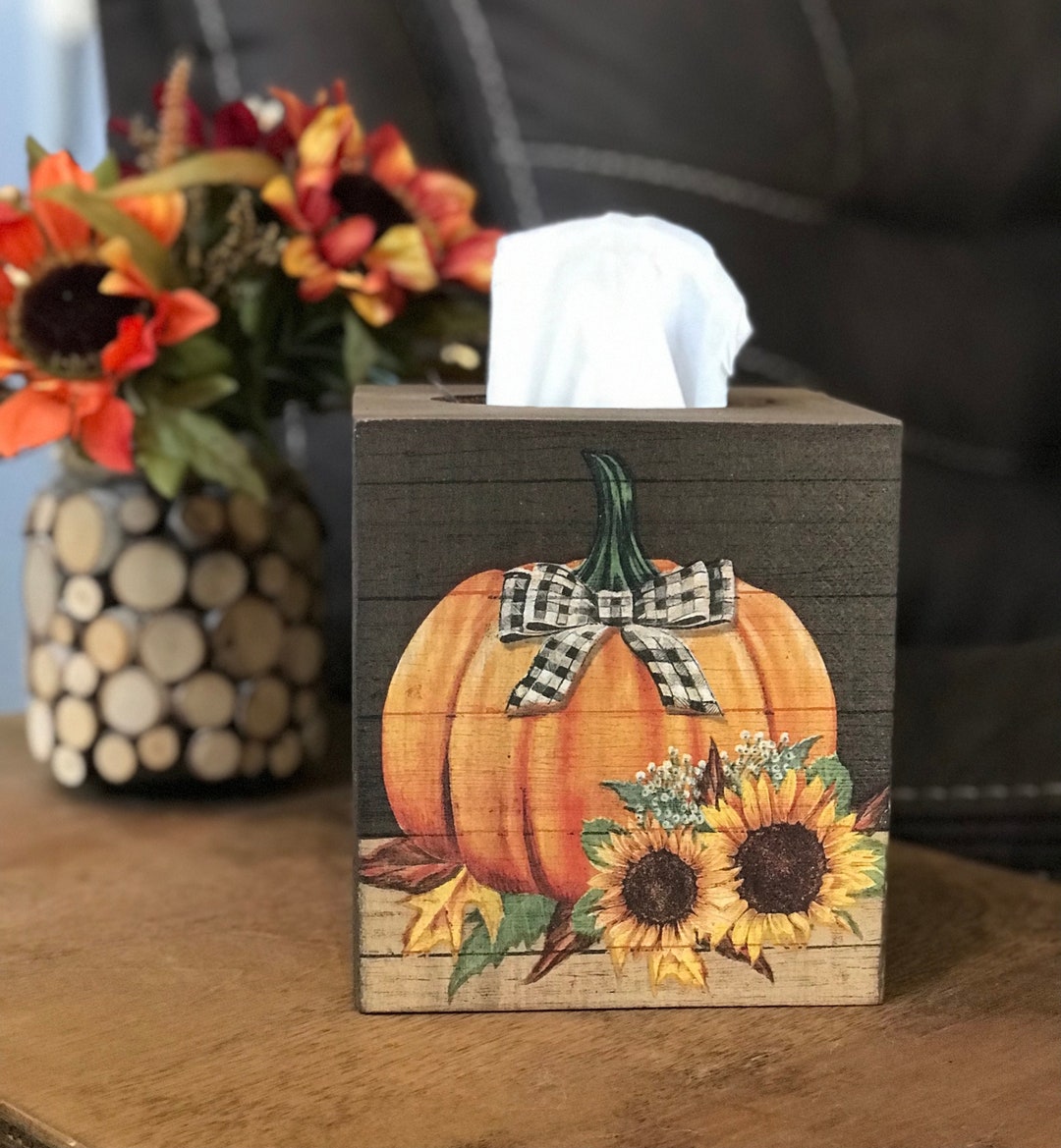 Fall Tissue Box Cover Wood Square Tissue Holder Fall Etsy