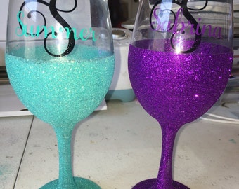 Glitter dipped intial name glasses