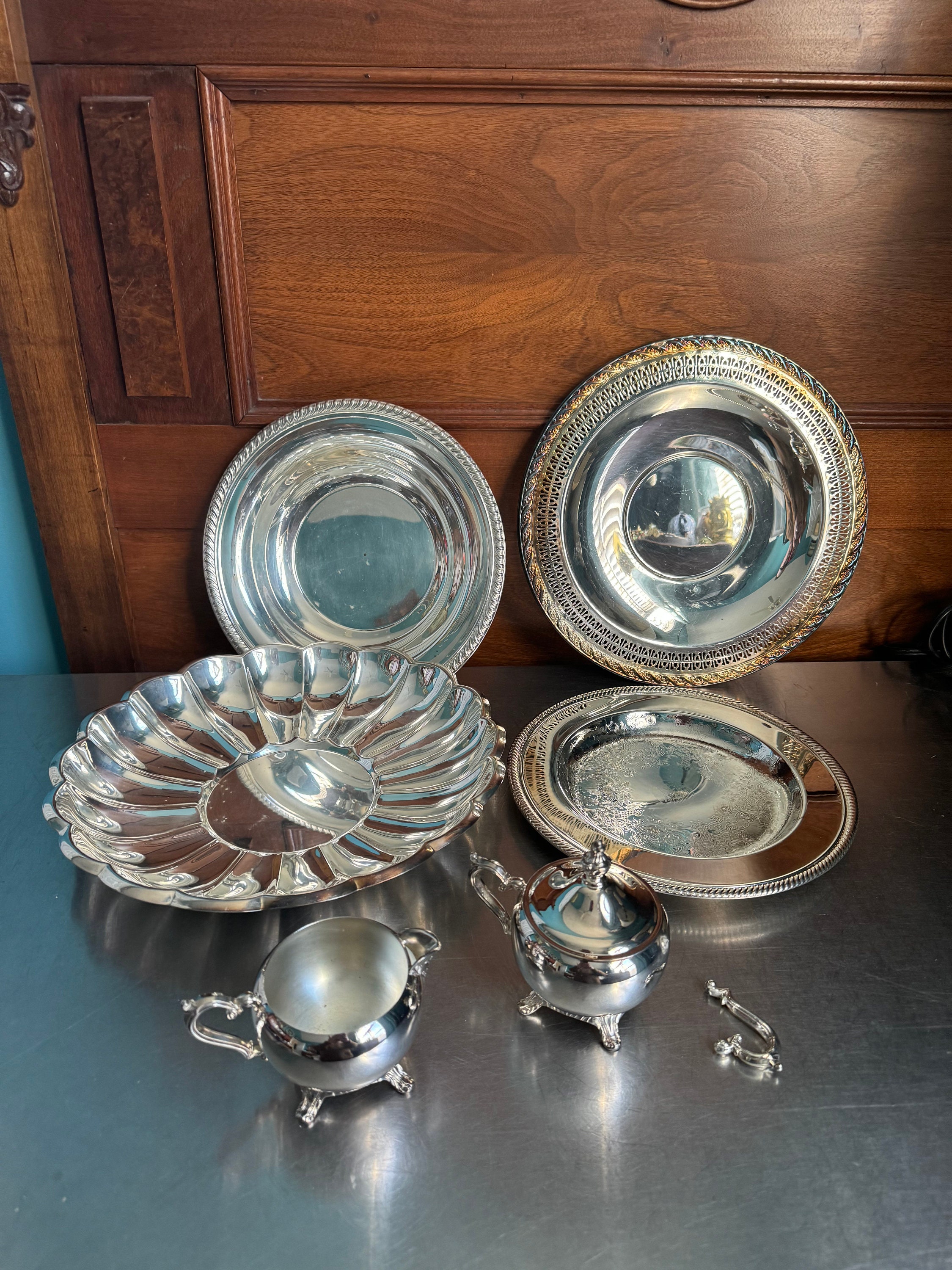 組み立て済み 銀メッキボウル クリーマー シュガーボウル 4個セット