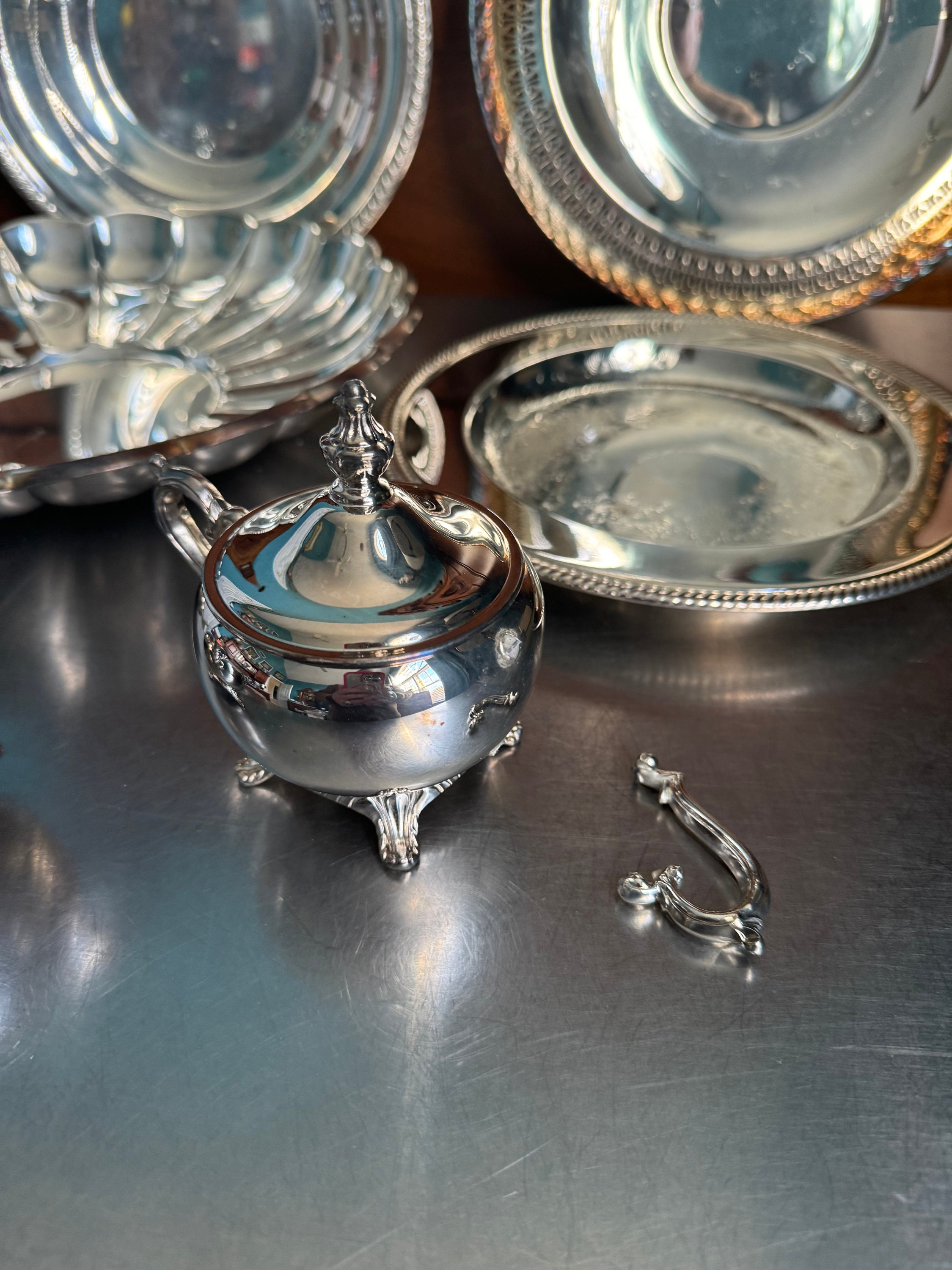 組み立て済み 銀メッキボウル クリーマー シュガーボウル 4個セット