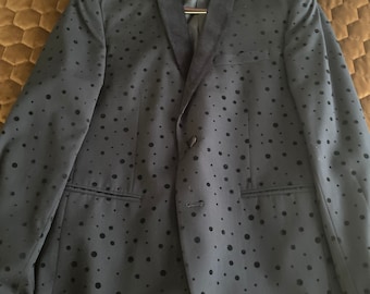 Mens sim fit dinner jacket 38 short Black velvet lapel dotted