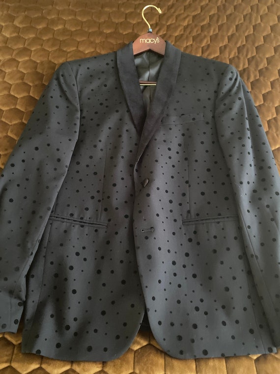 Mens sim fit dinner jacket 38 short Black velvet lapel dotted