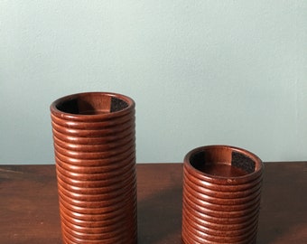 wood candle holders set of two  5 and 3 inches tall