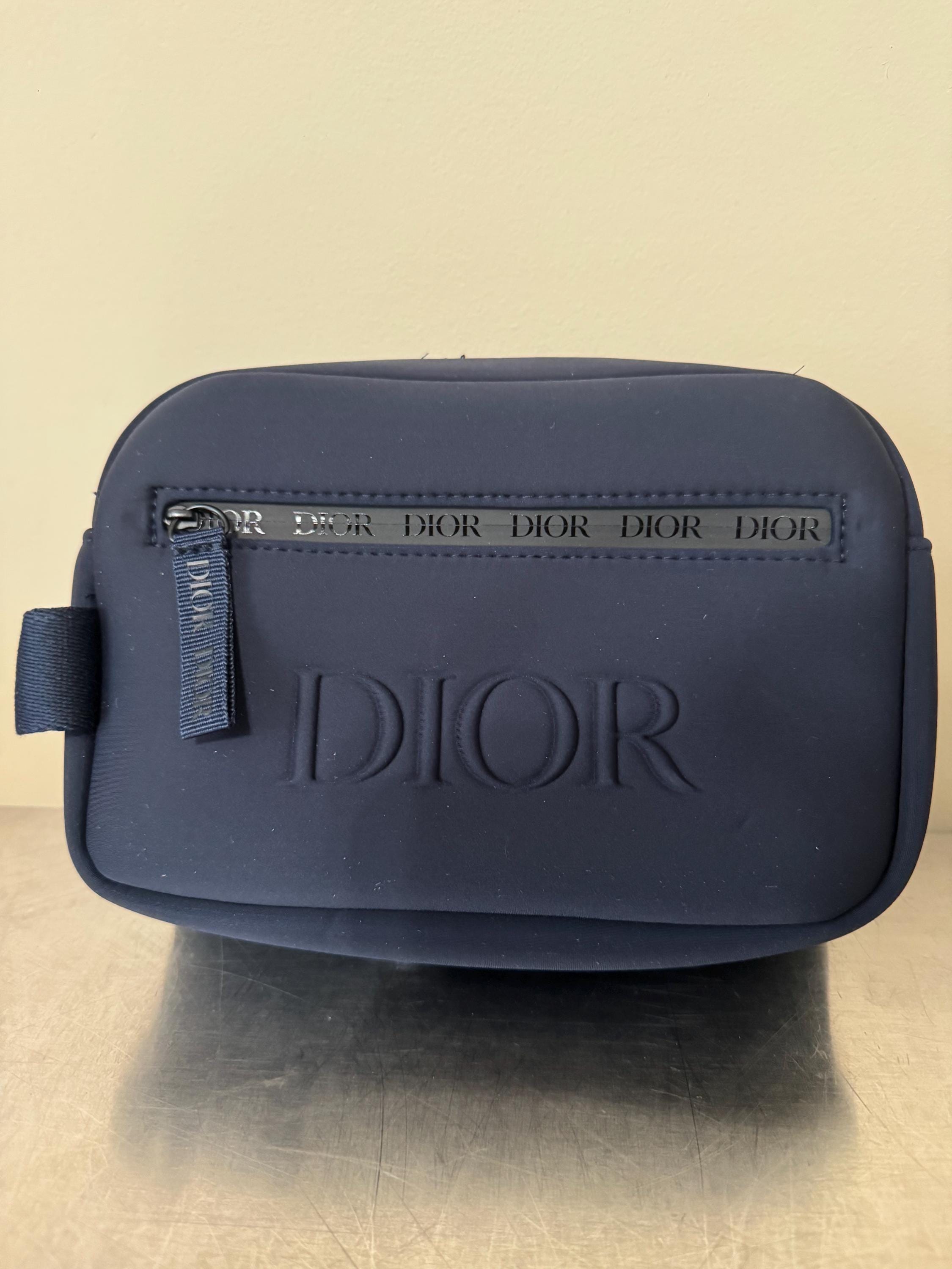 dior travel makeup bag Large Size  UpcycledVintaByRania / ByR DIOR Beauty CD Logo Blue