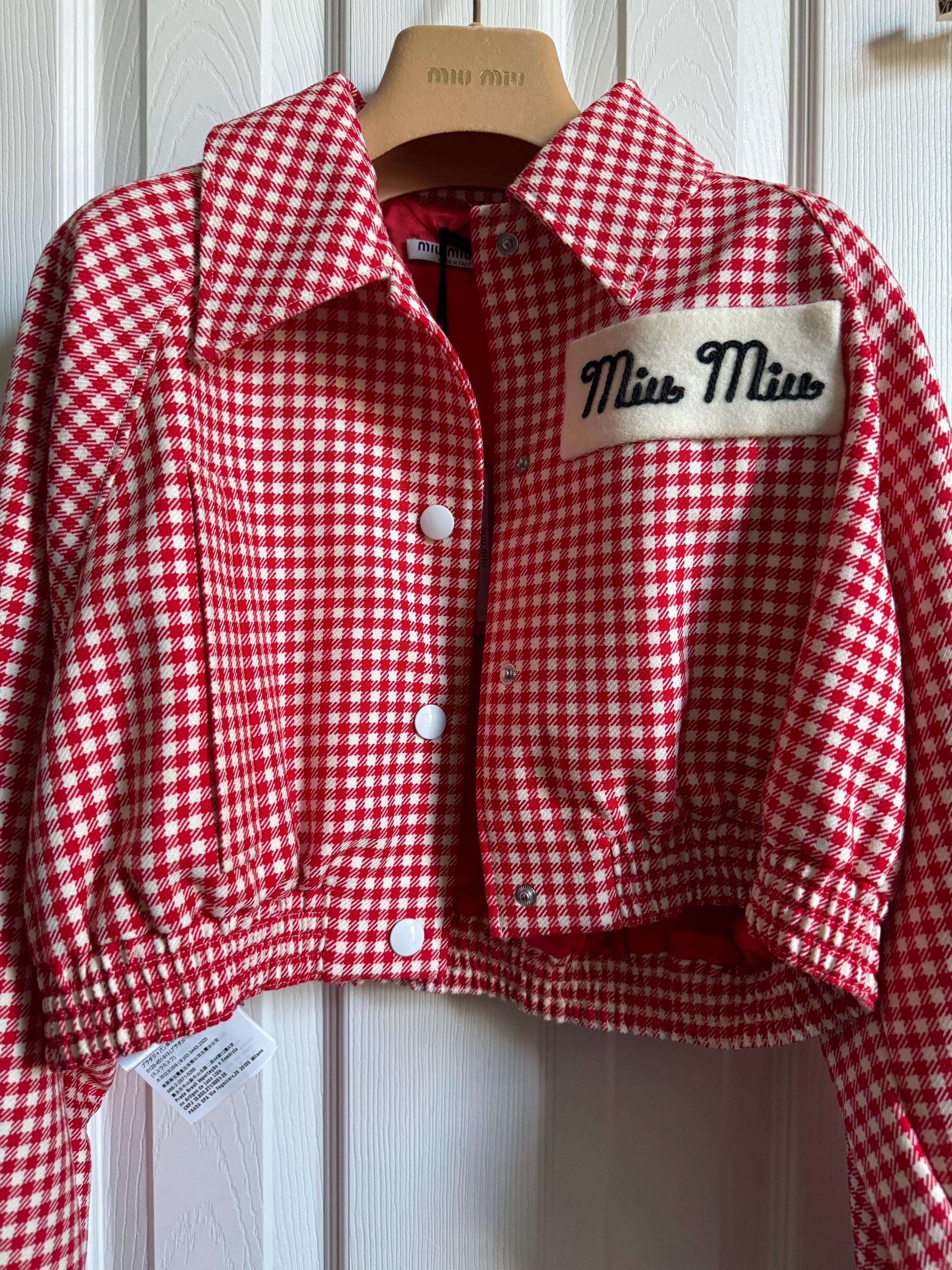 Miu Miu League Red Checkered Gingham Red Viscose Blouse
