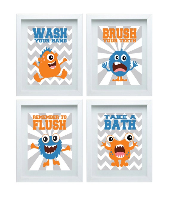 monster bathroom decor bathroom rules kids bathroom art monster wall art  monster wall decor 4-8x10 kids bathroom wall art