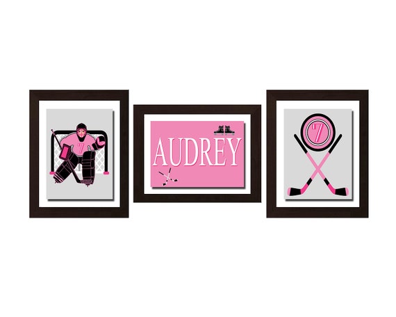 Girl Hockey Decor Pink Room Decor Hot Pink Room Decor Teen Girl Room Decor Sport Decor Hockey Wall Art Personalized Name Art