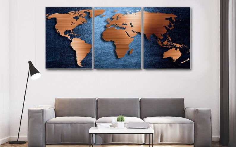 World Map Canvas Print Wall Decor Art Lake House Beach Livingroom