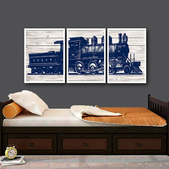Train Wall Decor Boys Bedroom Decor Train Decor Train Wall Art Print Navy Blue Gray Decor Kids Bedroom Decor Choose Your Color