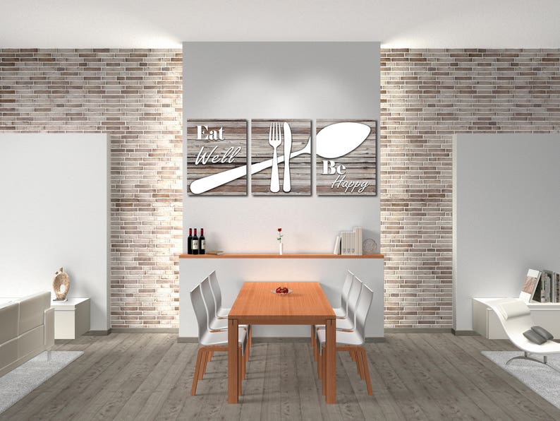 Canvas Eat Well And Be Merry Kitchen Wall Art Decor Rustic Shabby Chic