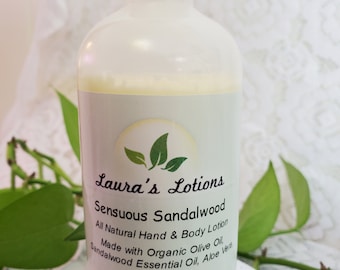 Sensuous Sandalwood Organic All Natural Hand and Body Lotion 8 oz.