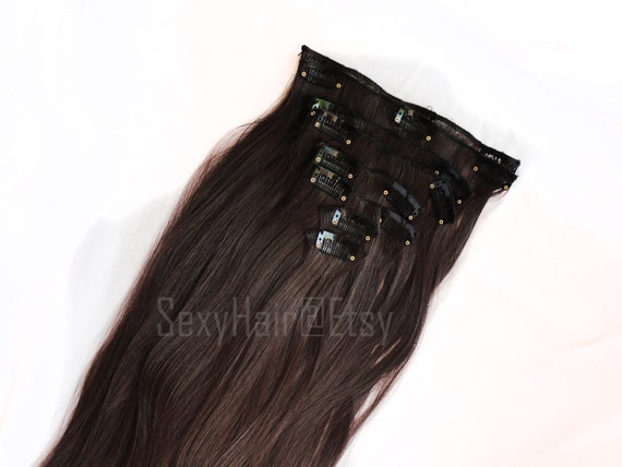 24 Medium Brown Hair Extension Full Head Clip In Hair Etsy