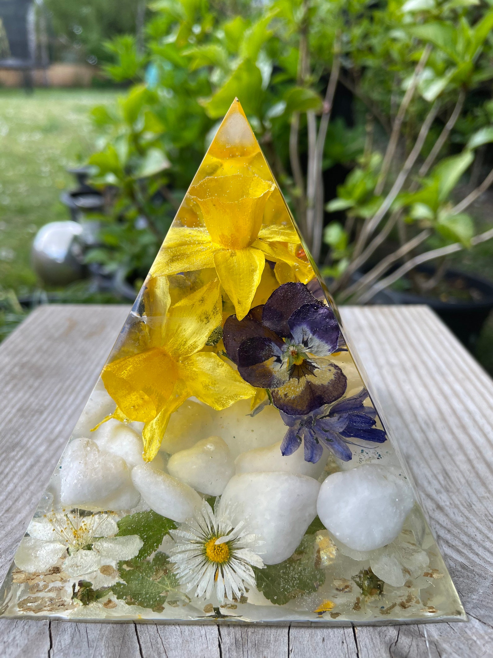 Pre made gift. Resin daffodil floral pyramid gift for the Etsy