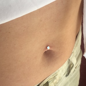 Geblokte navelhalter | .999 fijnzilver 14k massief gouden vulling nauwelijks aanwezig ring dans minimale lichaamssieraden eenvoudige piercings klein klein