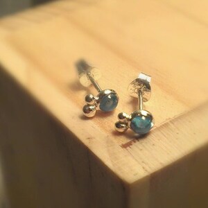Blue Beaded Bug Earrings | 4 mm cabochons post studs small minimal dainty simple .999 fine sterling silver contemporary styles silver beads