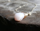 Peruvian opal and gold necklace (pink natural stones small minimal wire wrapped pendant jewelry simple classy fine chains silver 14k gold)