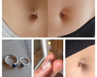 Pebble Belly Button Ring | .999 fine silver 14k solid gold-fill minimal small dainty body dance jewelry piercings simple petite cabochons