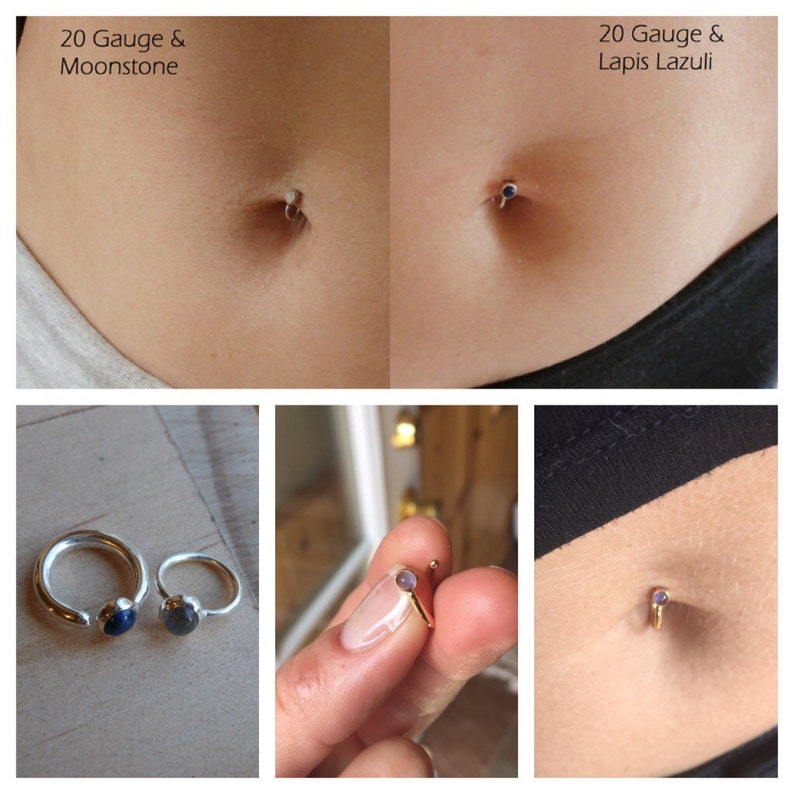 Pebble Belly Button Ring .999 fine silver 14k solid gold-fill minimal small dainty body dance jewelry piercings simple petite cabochons image 1