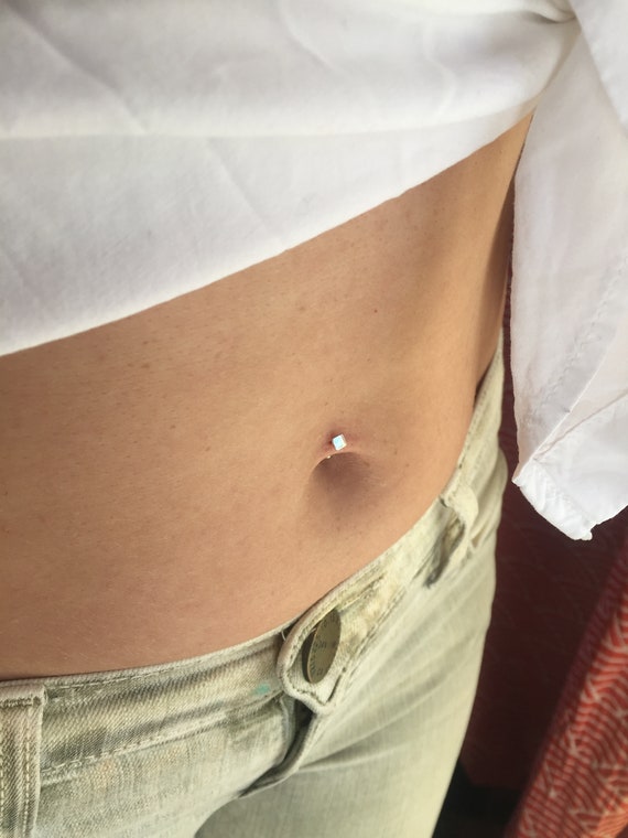 Block Belly Button Barbell | .999 fine silver 14k solid gold fill barely there ring dance minimal body jewelry simple piercings small tiny