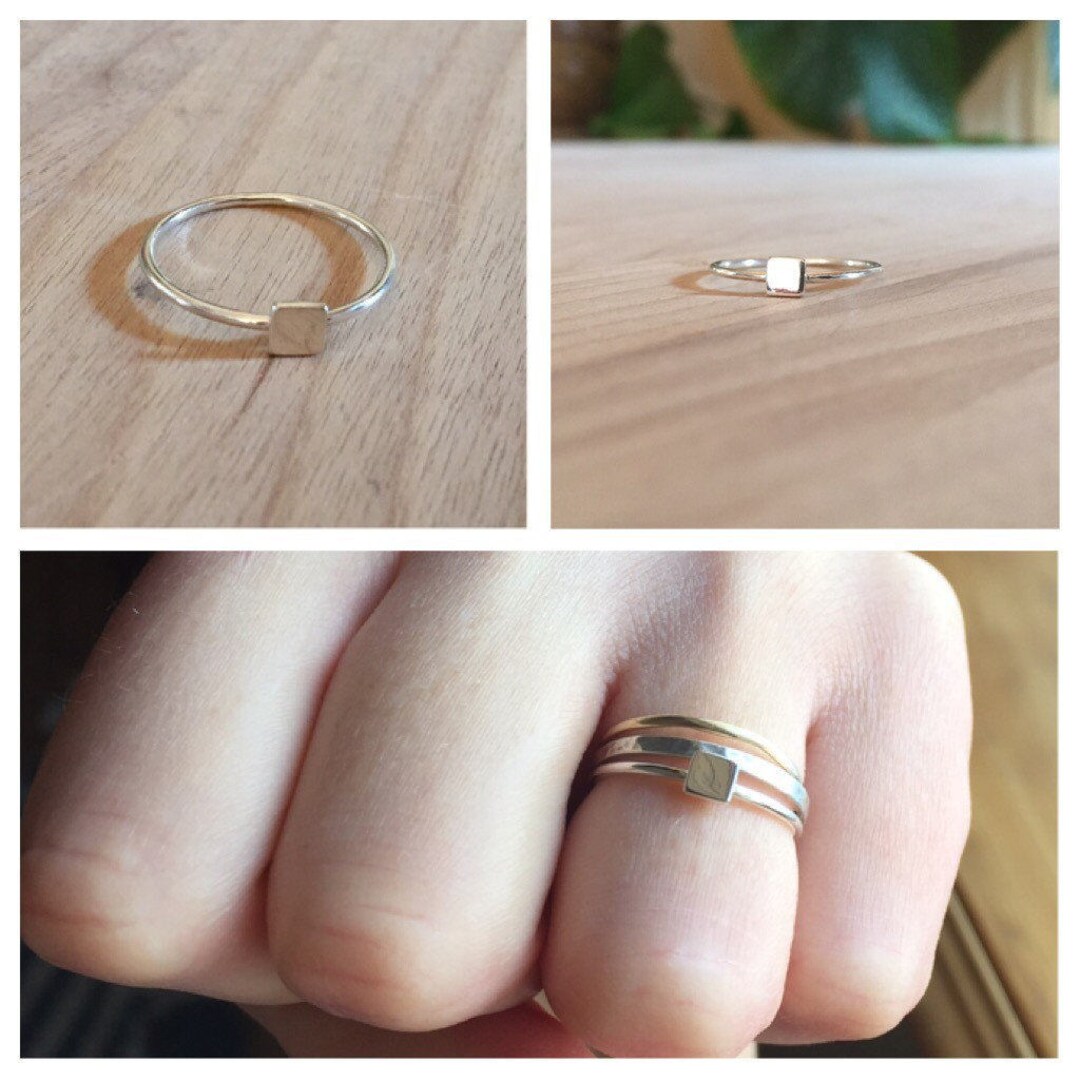 Tile Ring | Simple Minimal Tiny Square Dainty Silver Gold Small ...