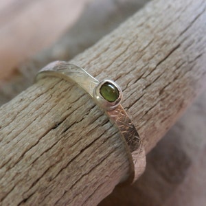 Fir Needle Ring | Sterling Silver Smooth Round Dainty Small Hammered design minimal band 3mm cabochon stone sizes sized 14k gold fill tiny