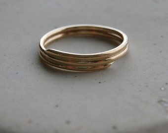 Double Yellow Brass Wire Band Ring | simple contemporary soldered sizes minimal discrete his hers gifts round polished metals rustic classy