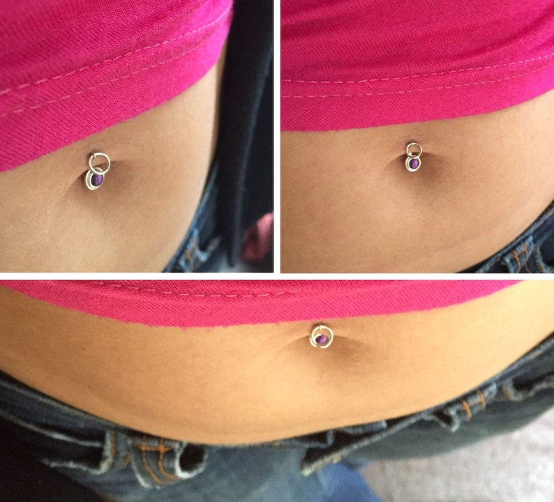 Saturn Belly Button Barbell piercings body jewelry simple minimal iolite classy petite rings .999 fine sterling silver 14k solid gold fill