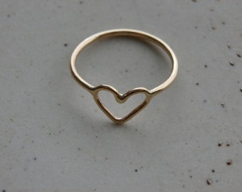 Love Me Ring | Simple Yellow Brass Heart Band 925 sterling silver 14k solid gold fill jewelry minimal women girlfriends teens fingers dainty