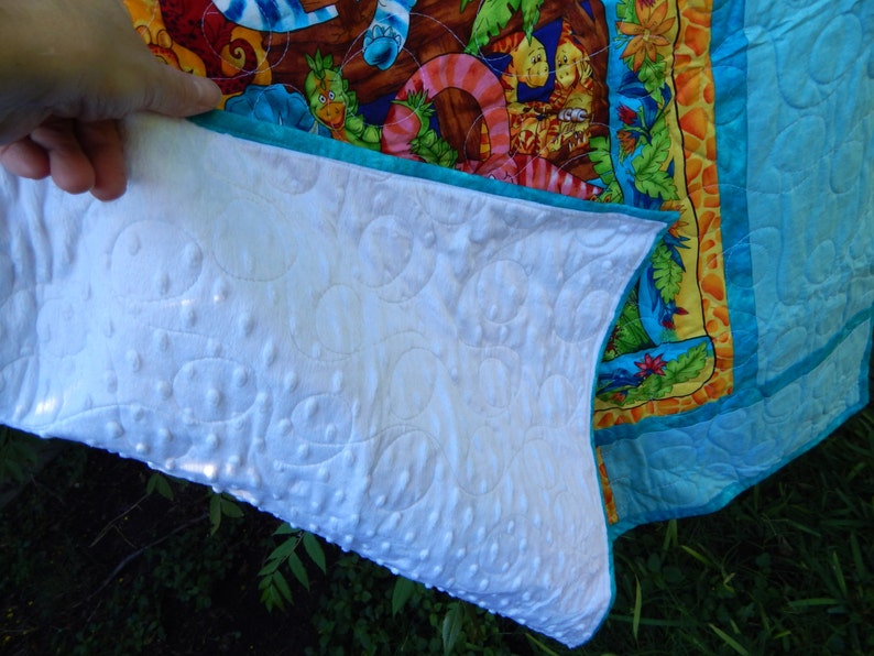 Handmade Teal Dinosaurs Baby Quilt