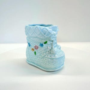 Vintage Baby Blue Bootie Planter by Napco, Light Blue Ceramic Baby Nursery Decor, MCM Baby Shoe Planter, Baby Shower Gift and Decor