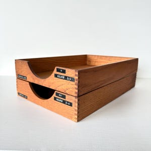 Vintage wooden paper trays in/out boxes with dovetail corners