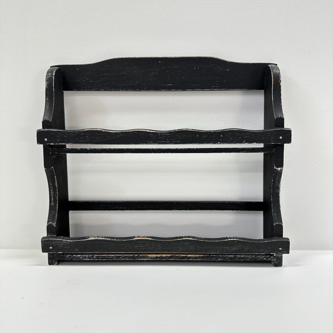 Vintage Wooden Spice Rack, Scalloped Rail, Wall or Countertop Spice ...