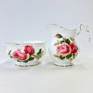 Vintage Pink Rose Cream & Sugar Set, Royal Albert Bone China, Anniversary Rose Sugar Bowl and Creamer, Pretty Coquette Cottagecore Style
