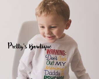 Funny Threadz Kids Boys or Girls Funny Onesie Warning Dont Check Out My Daddy Mommy is Psycho