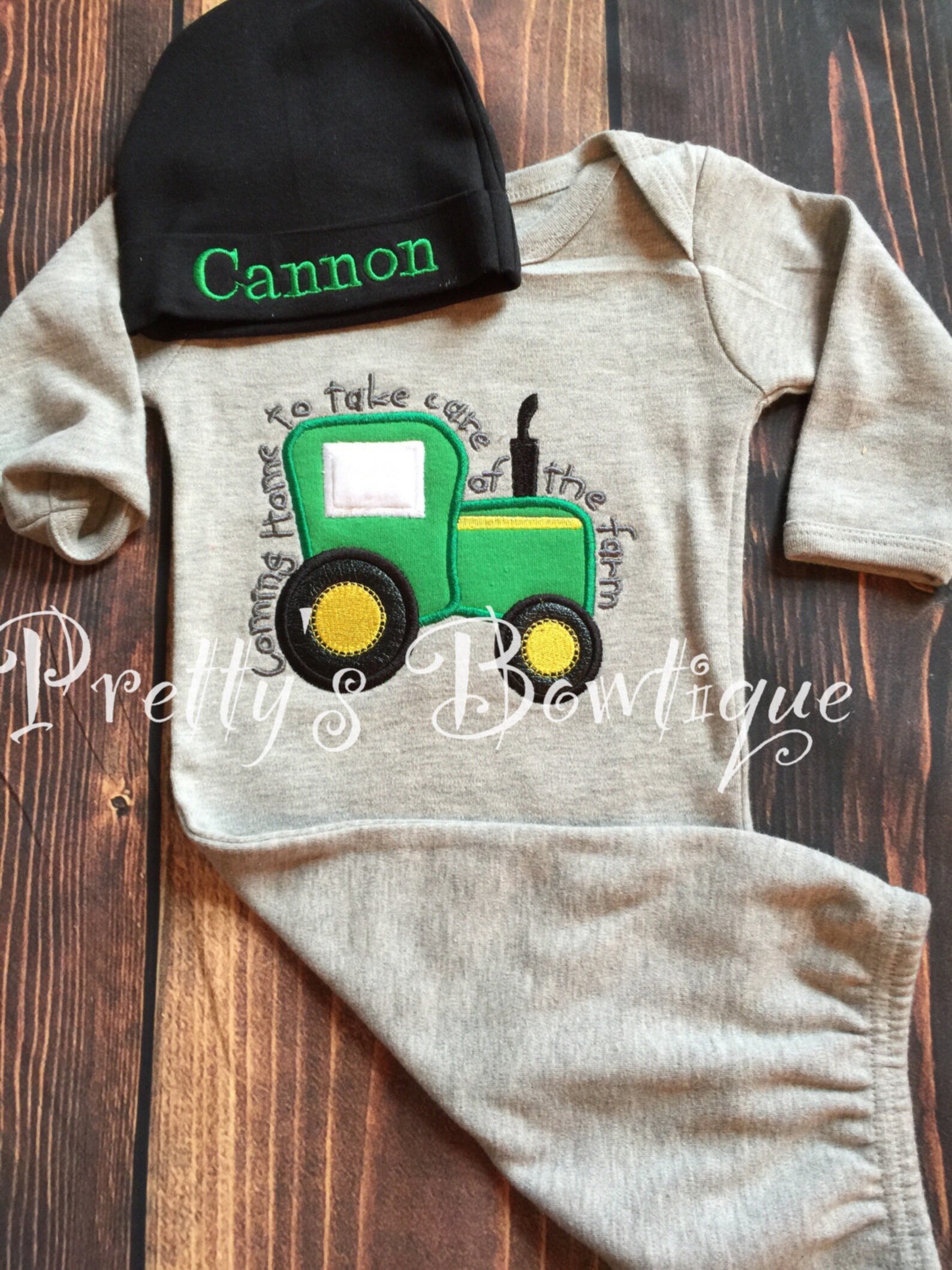 Newborn Baby Boy Gown and Hat Set Personalized With Name Etsy