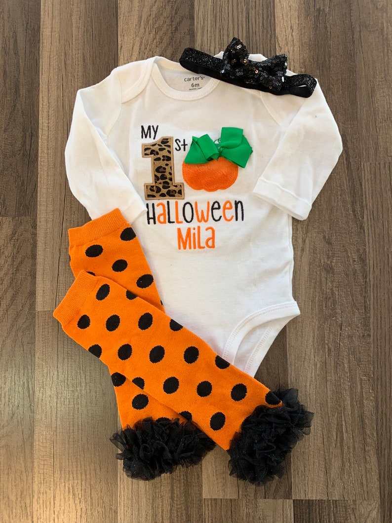 Girls Pumpkin 1st Halloween set 1st Halloween shirt- First Halloween Outfit- Girls Halloween Bodysuit or shirt girls