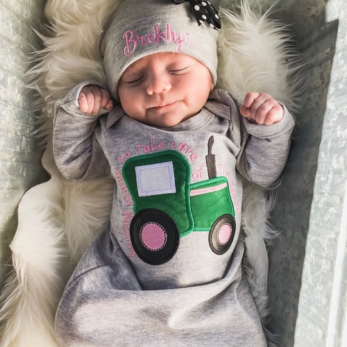 Newborn Baby Girl Gown and Hat Set Personalized With Name Etsy
