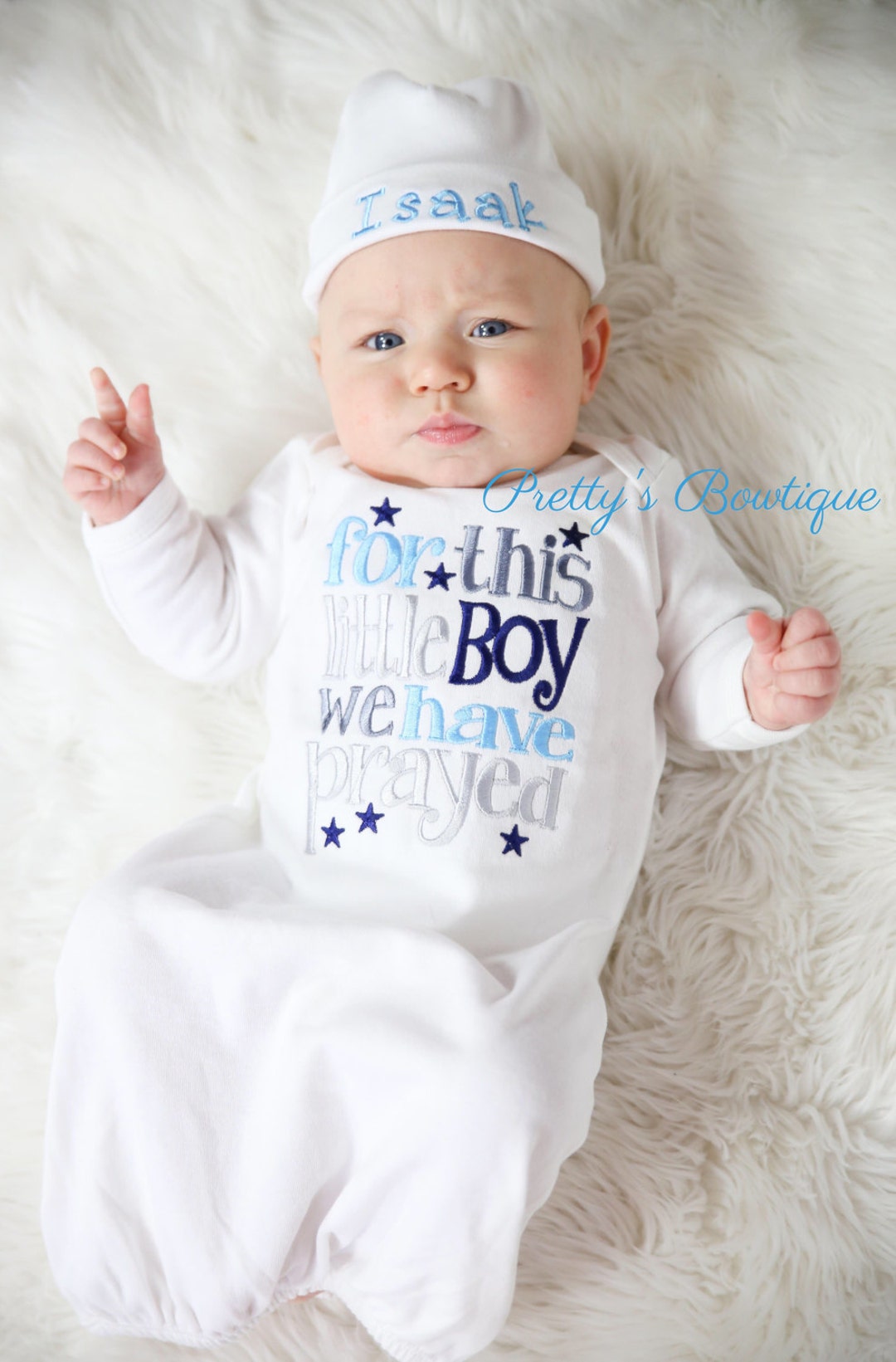 Baby Boy Coming Home Outfit for This Little Boy I or We Have Prayed Gown and Hat Take Home