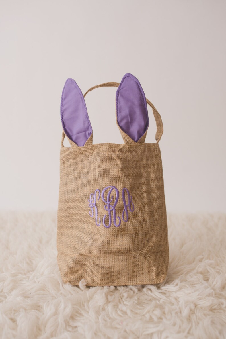 Burlap Bunny Basket Personalized Easter Basket Bunny Ears Etsy