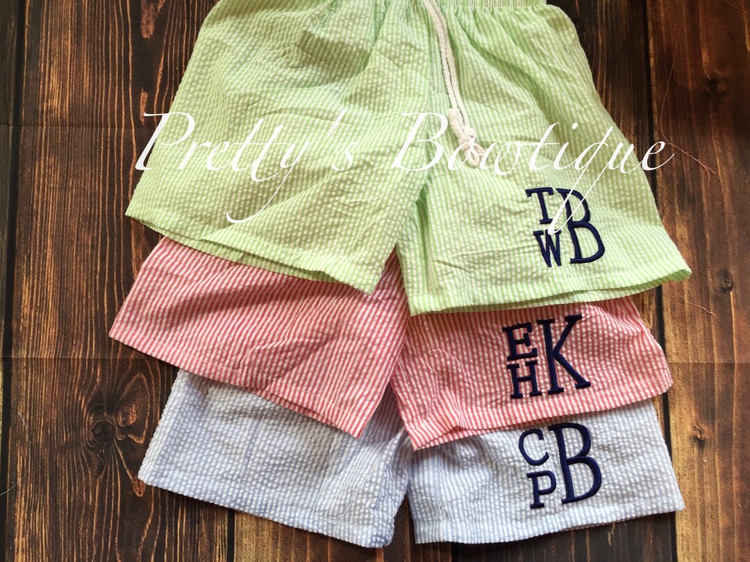 Boys Monogrammed Swimsuit Seersucker Boys Swim Trunks Baby Boy Swimsuit ...