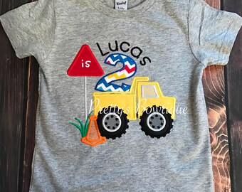 Boys construction Birthday Shirt or Bodysuit  - Custom Birthday Shirt Dump Truck -- Boys Construction Shirt-- Boys Birthday T-Shirt