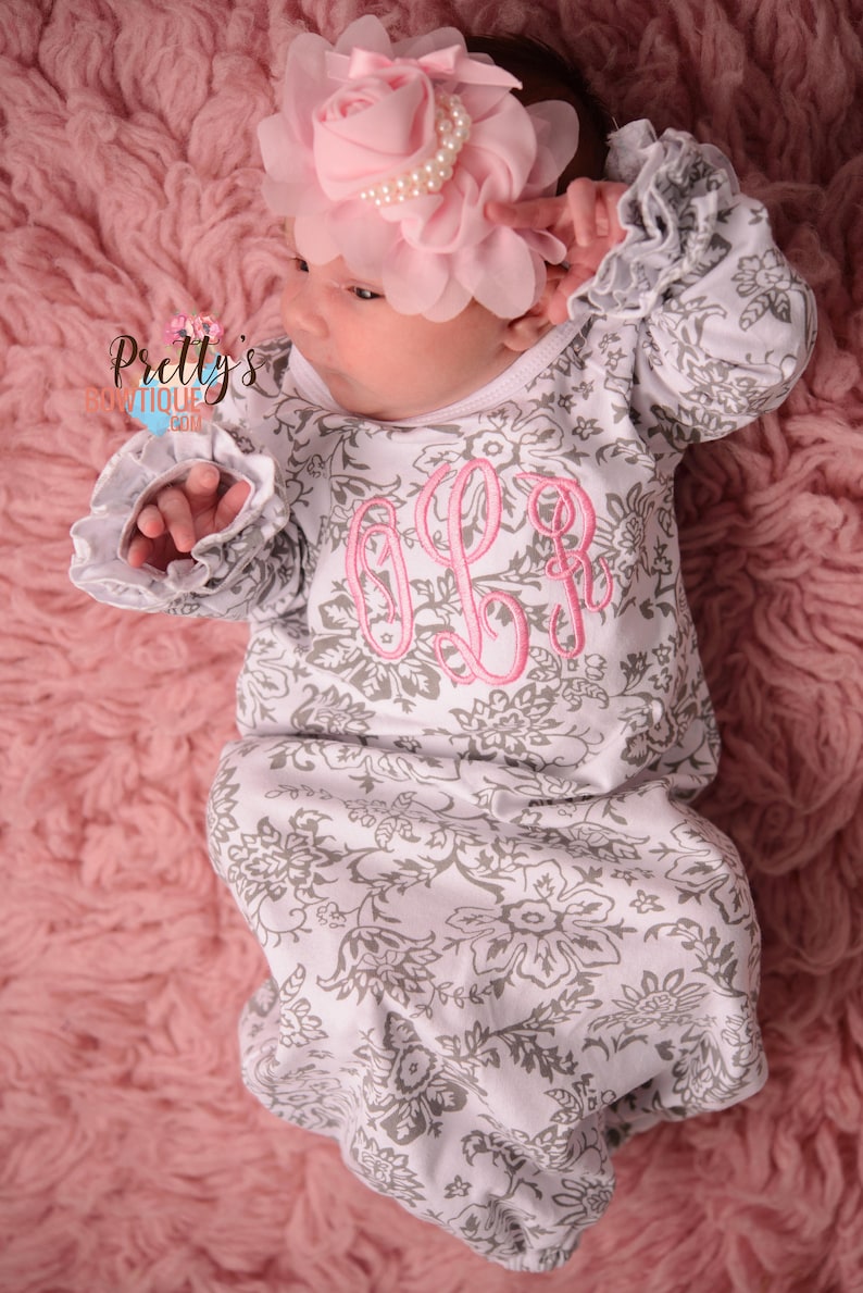 Coming home outfit girls Monogram gownMonogramed newborn image 0