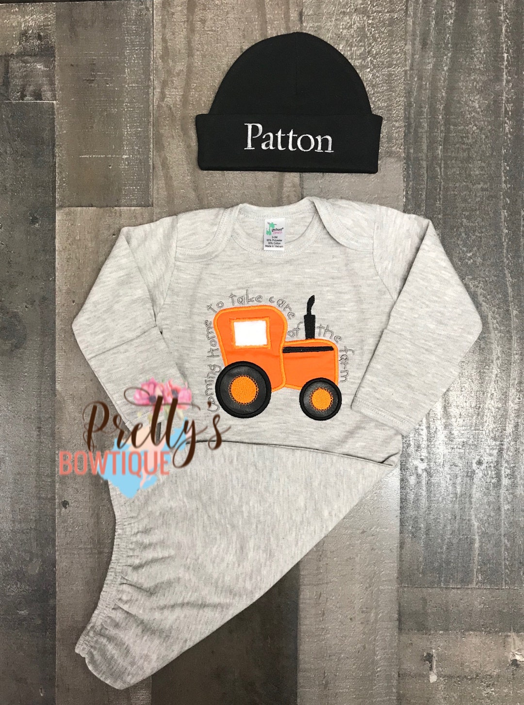 Newborn Baby Boy Gown and Hat Set Personalized With Name Etsy